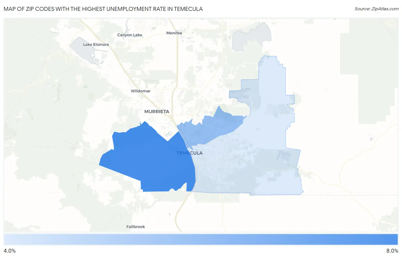 Zip Codes with the Highest Unemployment Rate in Temecula Map