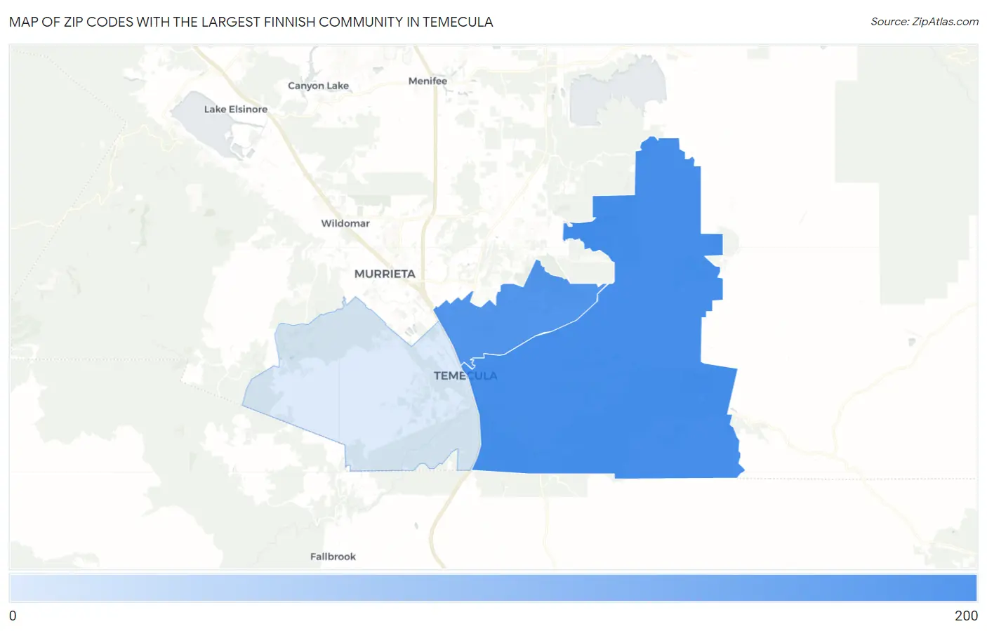 Zip Codes with the Largest Finnish Community in Temecula Map