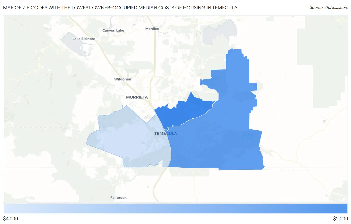 Zip Codes with the Lowest Owner-Occupied Median Costs of Housing in Temecula Map