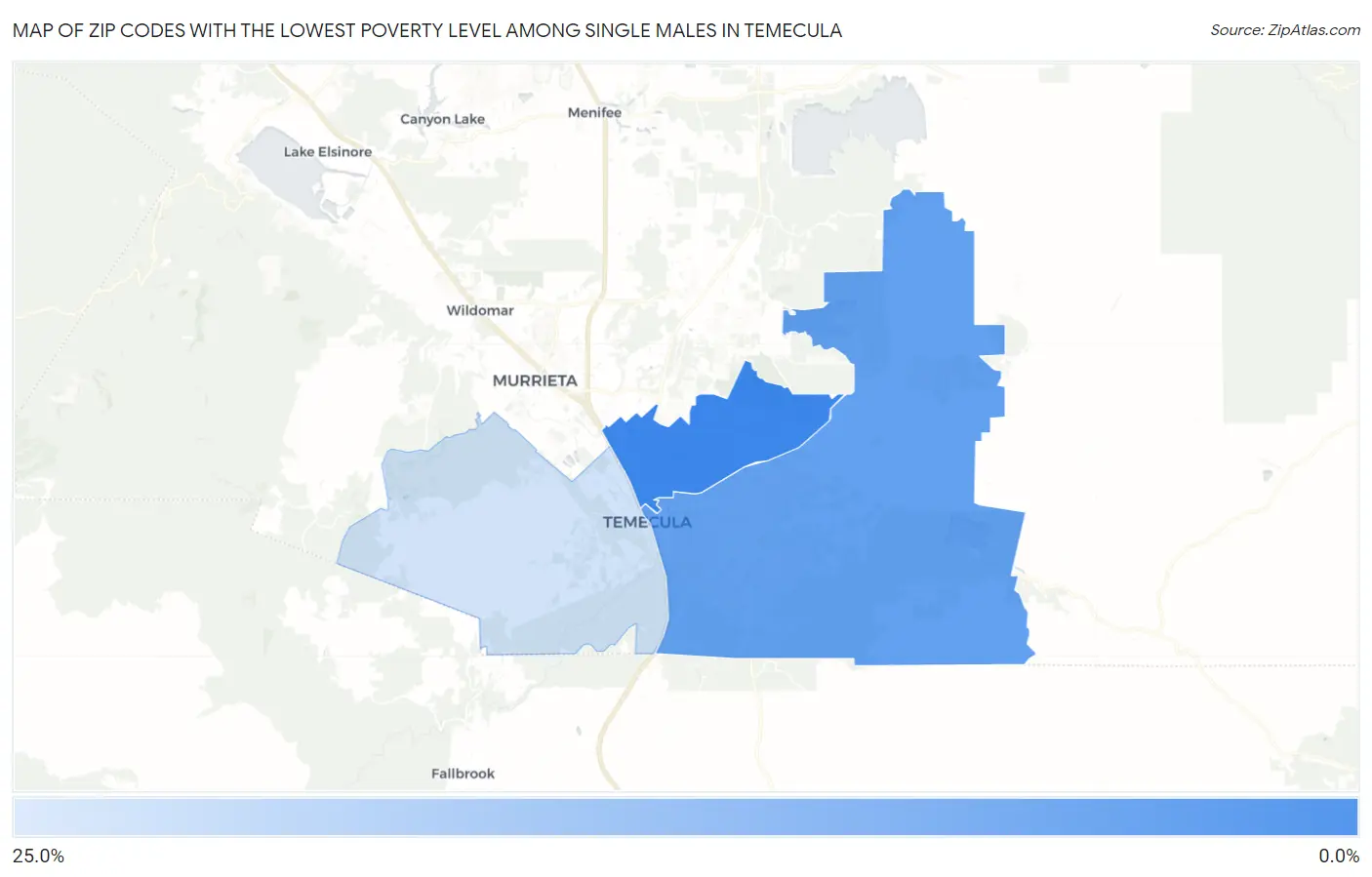 Zip Codes with the Lowest Poverty Level Among Single Males in Temecula Map