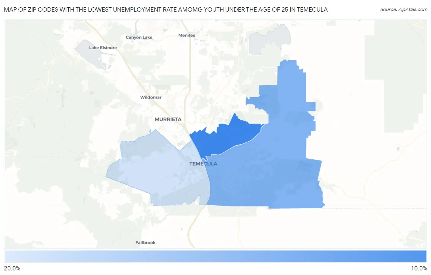 Zip Codes with the Lowest Unemployment Rate Amomg Youth Under the Age of 25 in Temecula Map
