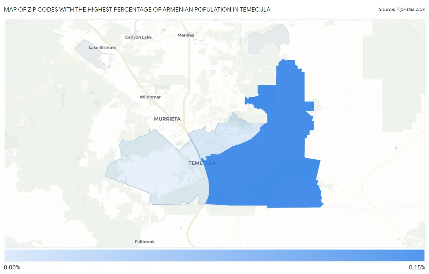 Zip Codes with the Highest Percentage of Armenian Population in Temecula Map
