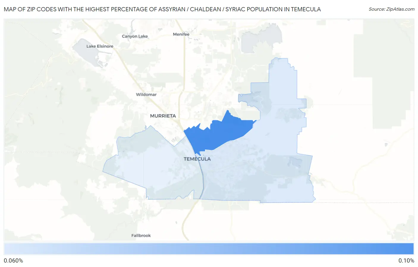 Zip Codes with the Highest Percentage of Assyrian / Chaldean / Syriac Population in Temecula Map