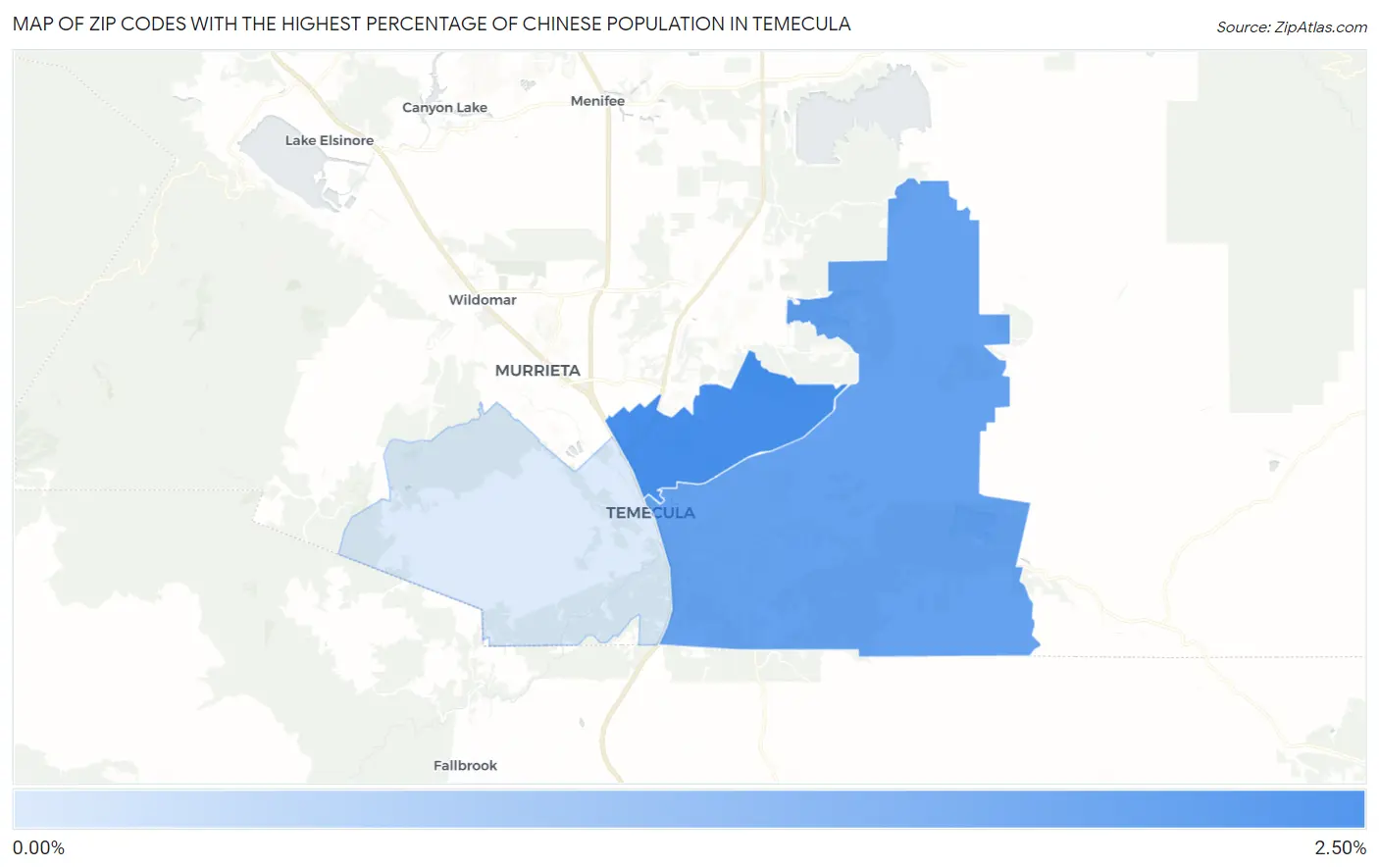 Zip Codes with the Highest Percentage of Chinese Population in Temecula Map