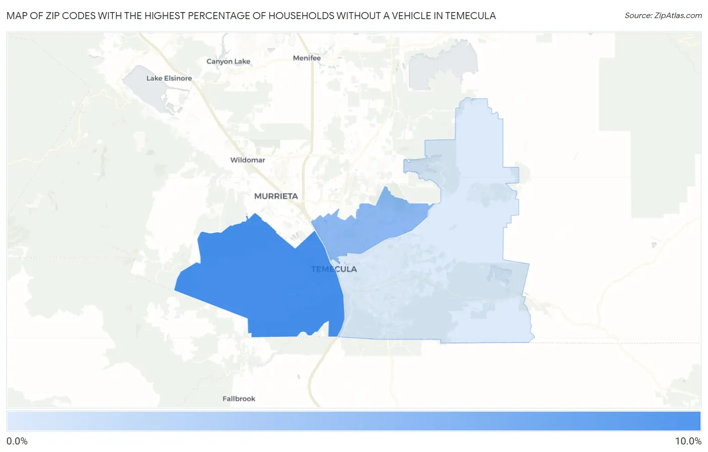 Zip Codes with the Highest Percentage of Households Without a Vehicle in Temecula Map