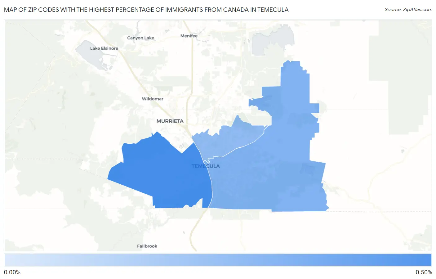 Zip Codes with the Highest Percentage of Immigrants from Canada in Temecula Map