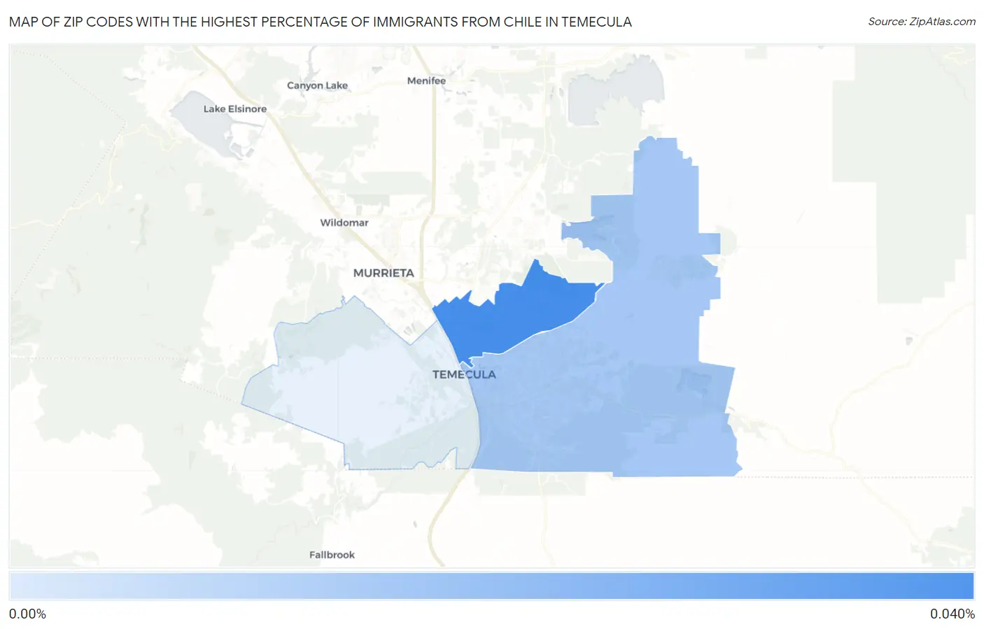 Zip Codes with the Highest Percentage of Immigrants from Chile in Temecula Map