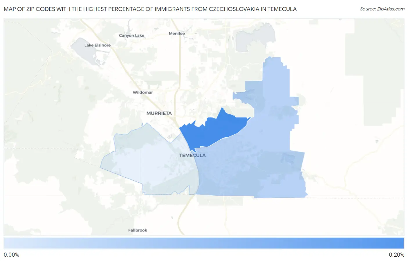 Zip Codes with the Highest Percentage of Immigrants from Czechoslovakia in Temecula Map