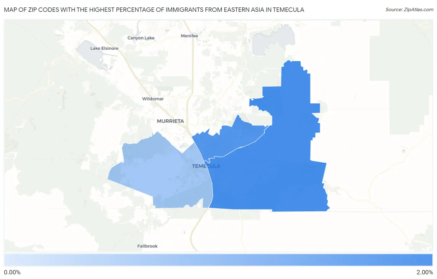 Zip Codes with the Highest Percentage of Immigrants from Eastern Asia in Temecula Map