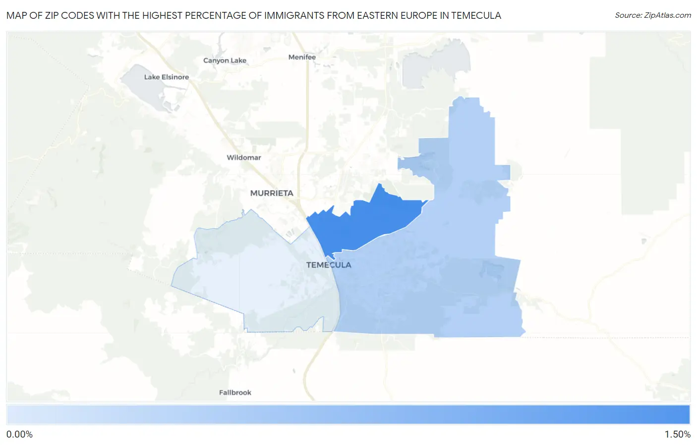Zip Codes with the Highest Percentage of Immigrants from Eastern Europe in Temecula Map
