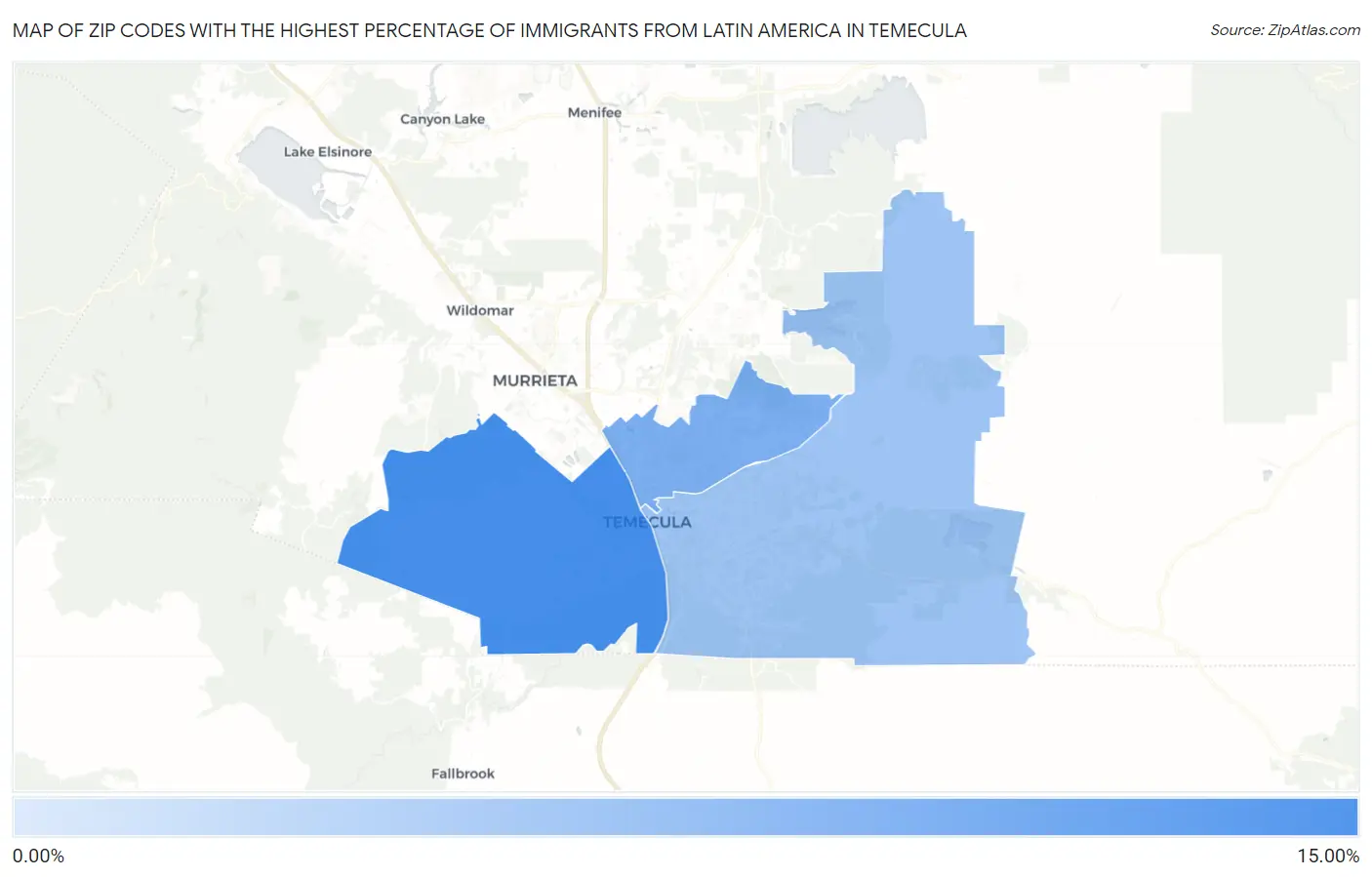 Zip Codes with the Highest Percentage of Immigrants from Latin America in Temecula Map