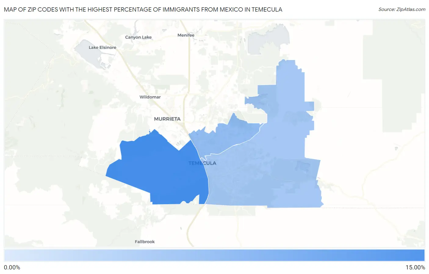 Zip Codes with the Highest Percentage of Immigrants from Mexico in Temecula Map