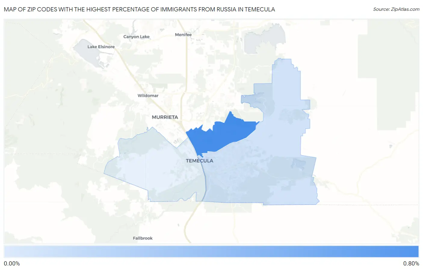 Zip Codes with the Highest Percentage of Immigrants from Russia in Temecula Map