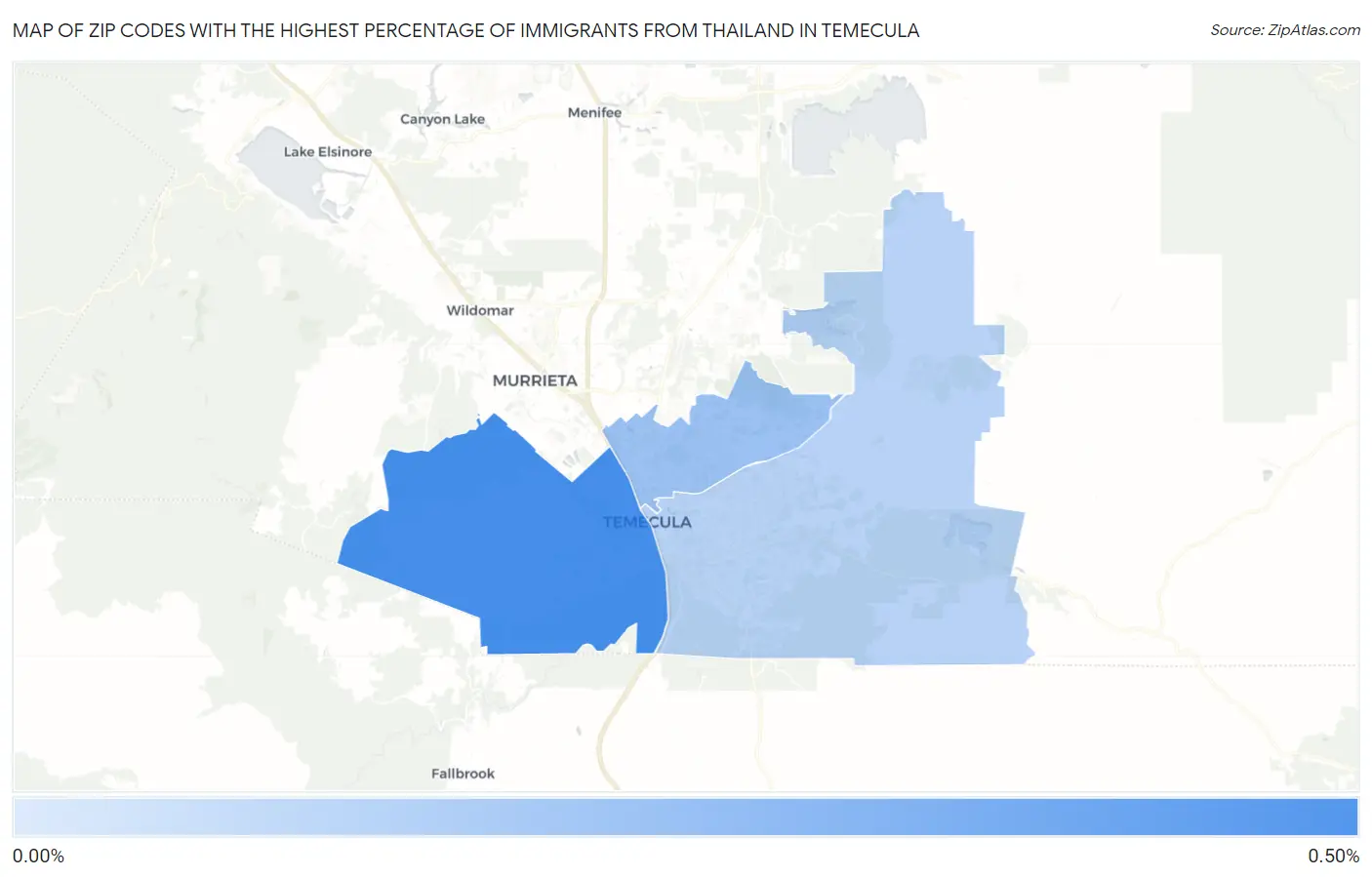 Zip Codes with the Highest Percentage of Immigrants from Thailand in Temecula Map