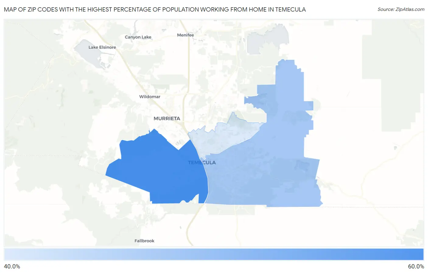 Zip Codes with the Highest Percentage of Population Working from Home in Temecula Map