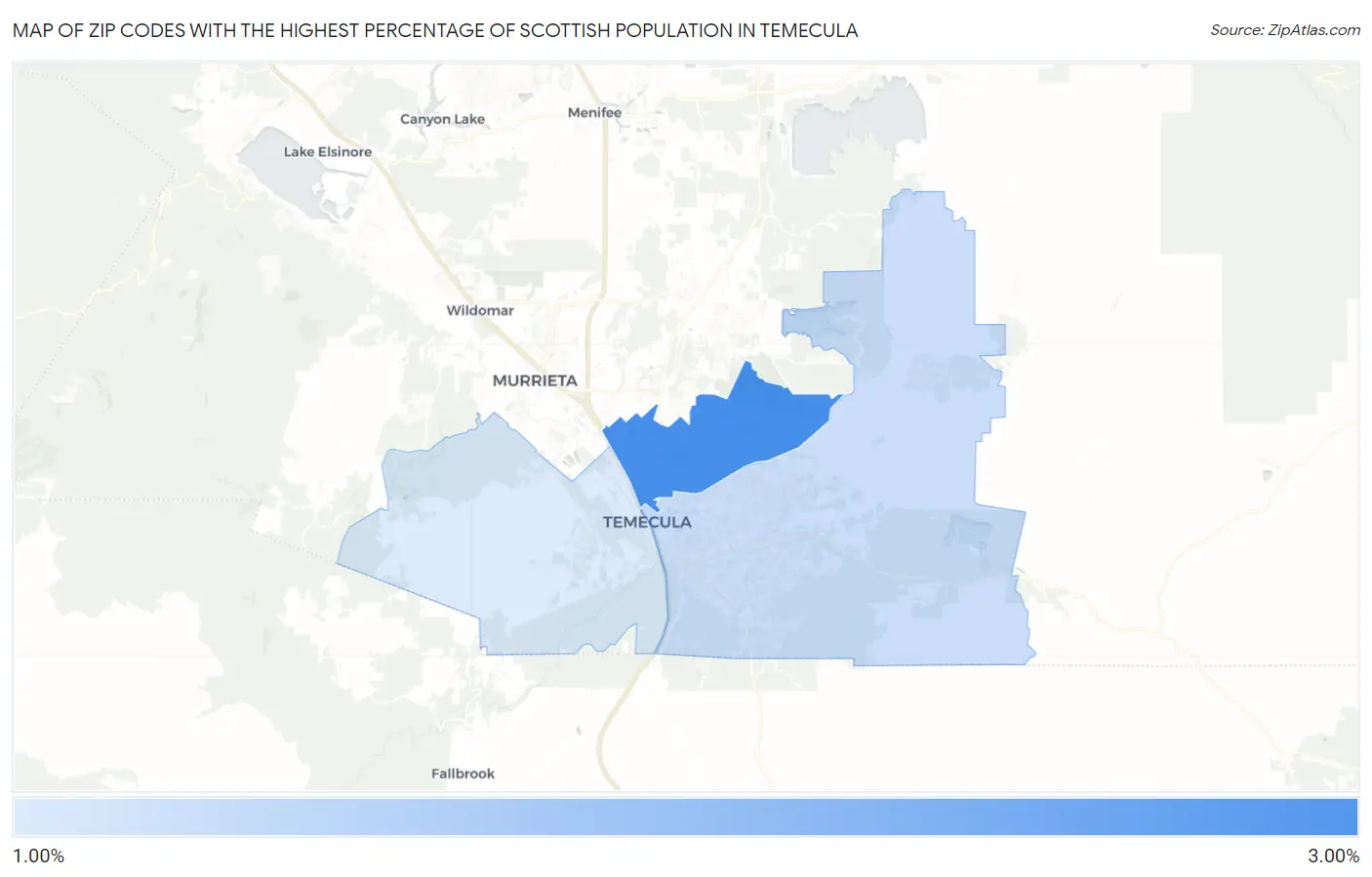 Zip Codes with the Highest Percentage of Scottish Population in Temecula Map