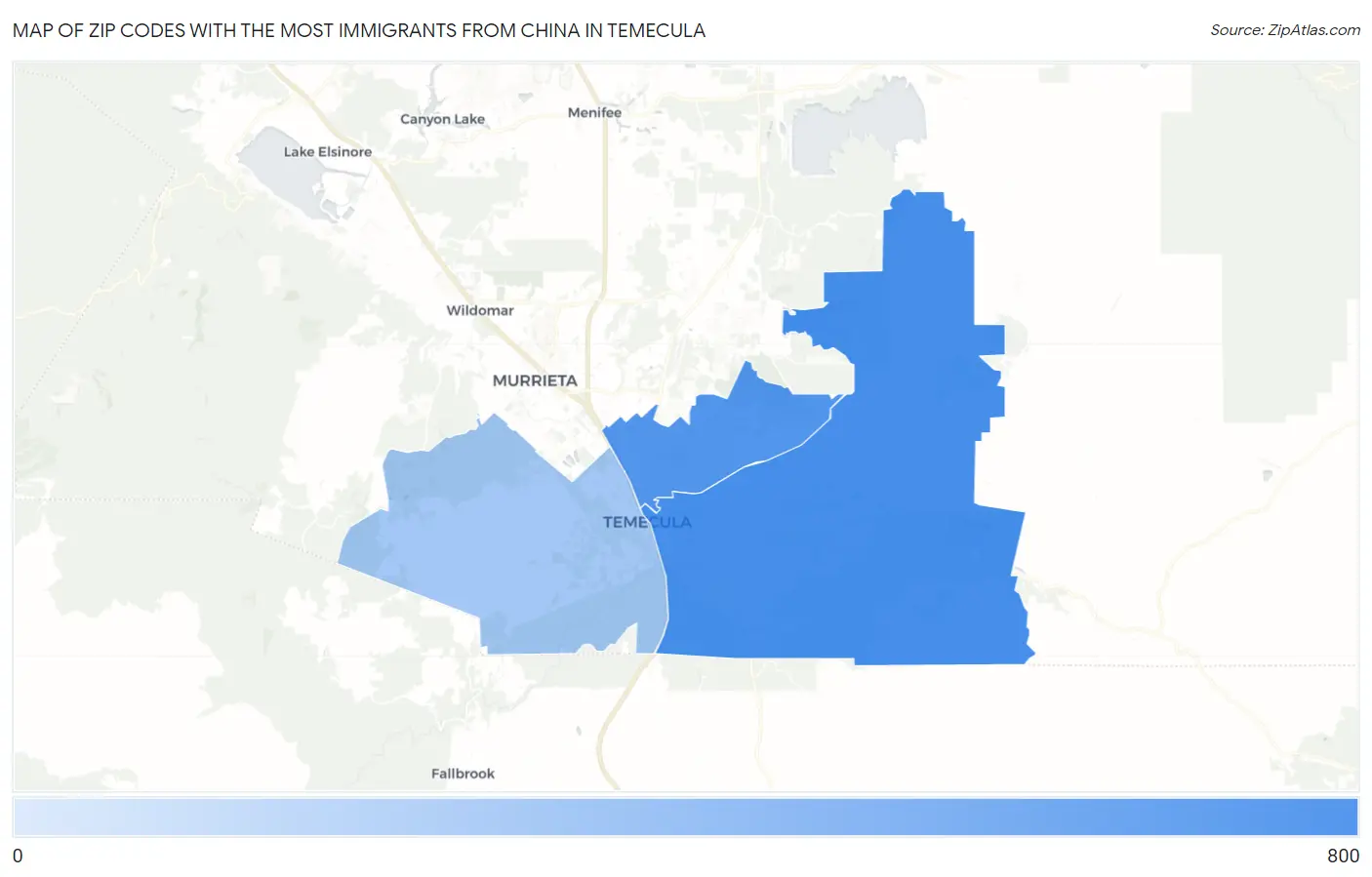 Zip Codes with the Most Immigrants from China in Temecula Map