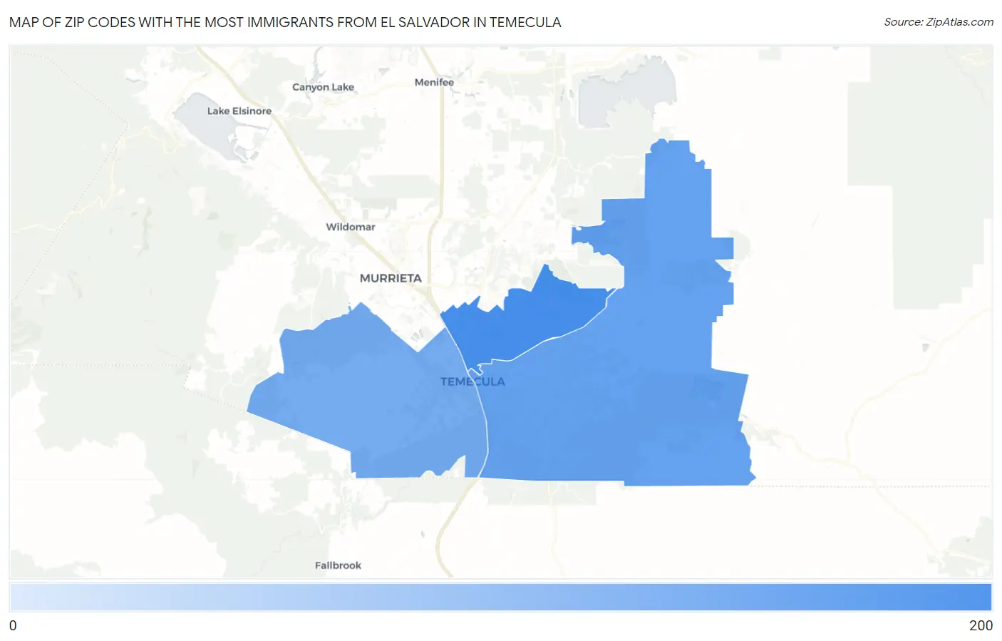 Zip Codes with the Most Immigrants from El Salvador in Temecula Map