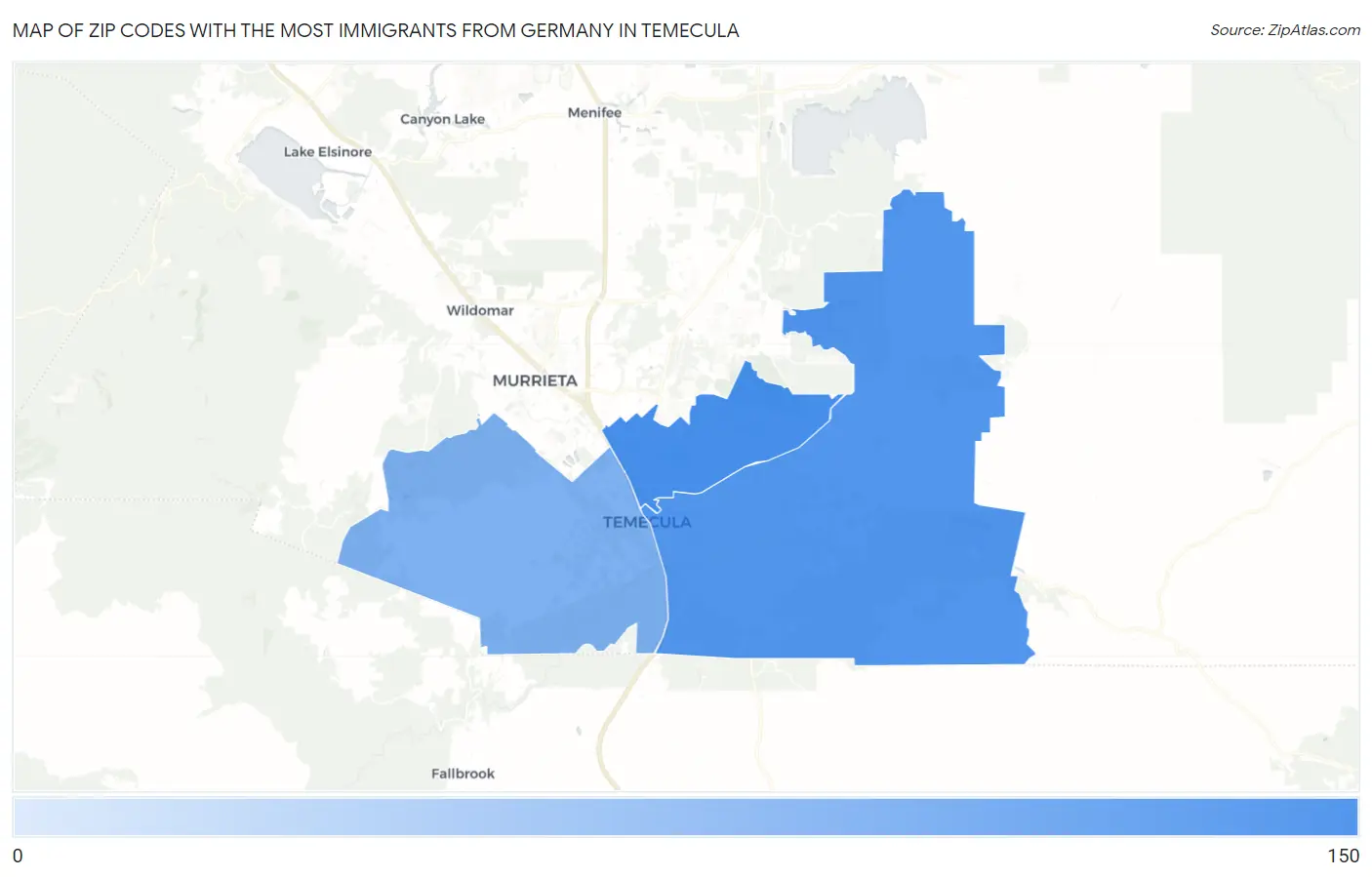 Zip Codes with the Most Immigrants from Germany in Temecula Map