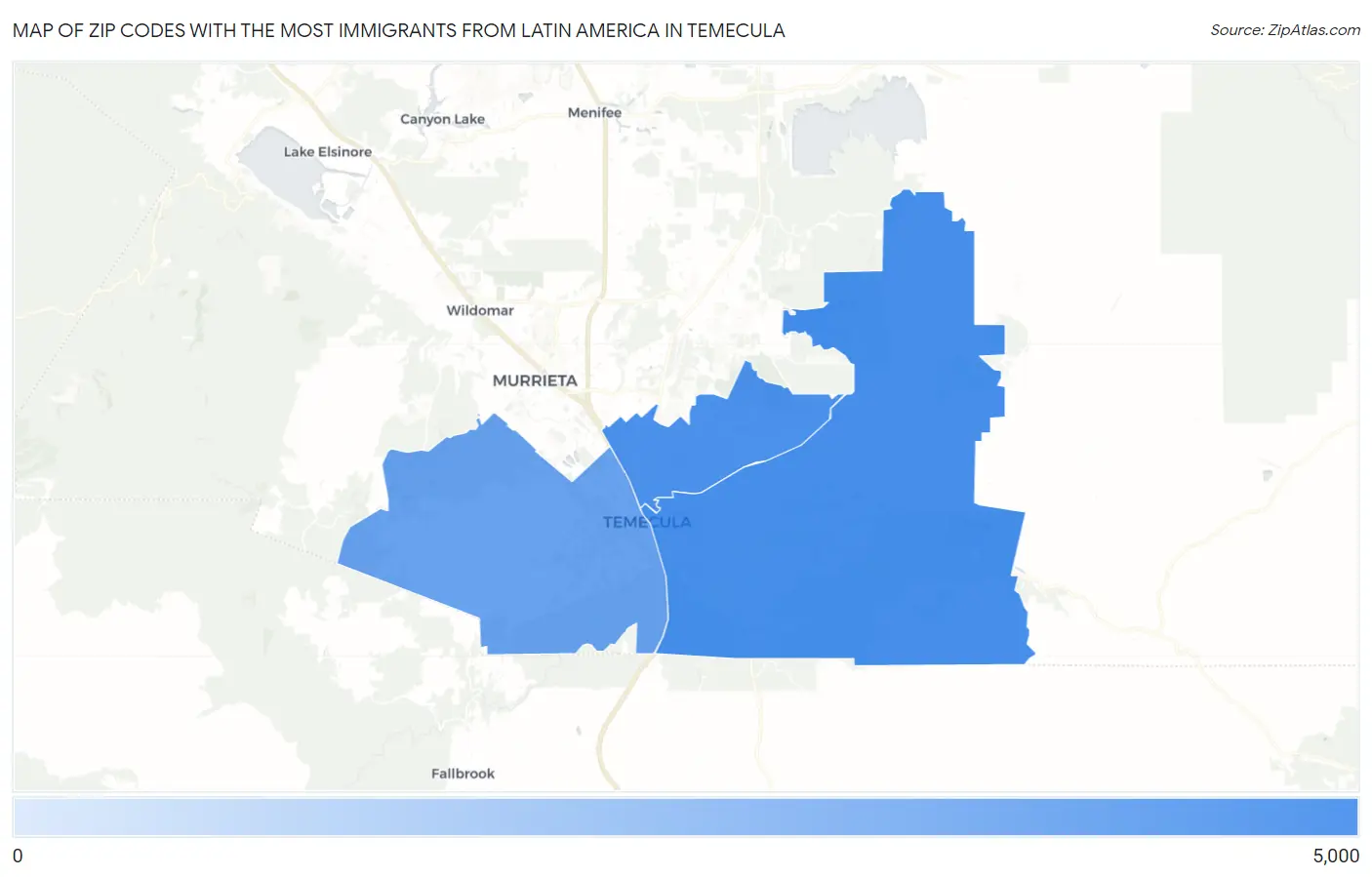 Zip Codes with the Most Immigrants from Latin America in Temecula Map