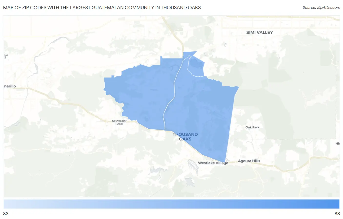 Zip Codes with the Largest Guatemalan Community in Thousand Oaks Map