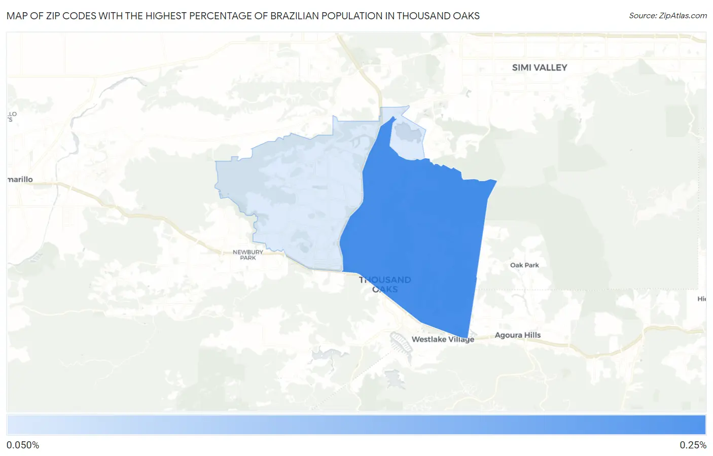 Zip Codes with the Highest Percentage of Brazilian Population in Thousand Oaks Map