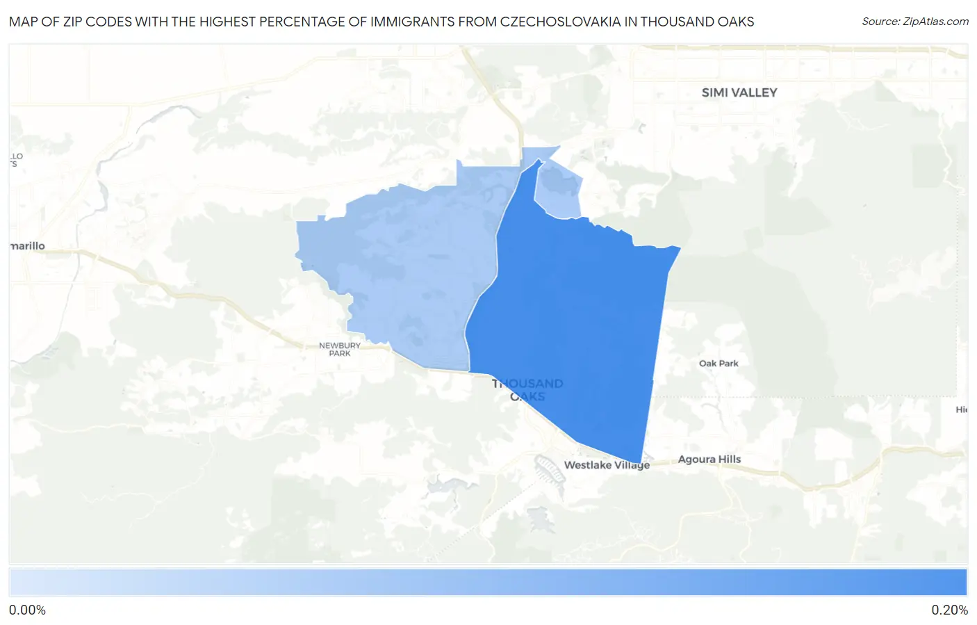 Zip Codes with the Highest Percentage of Immigrants from Czechoslovakia in Thousand Oaks Map