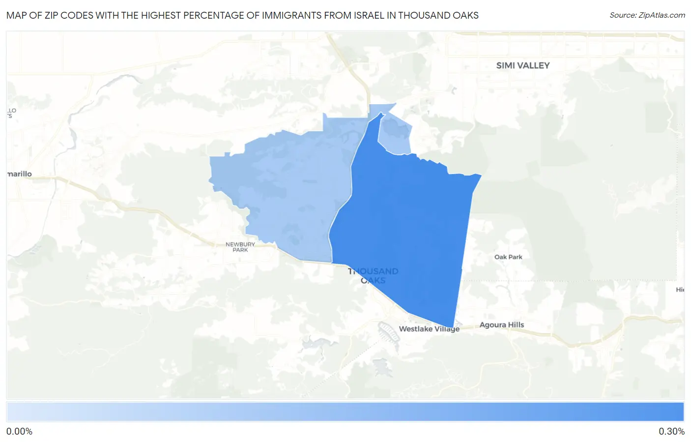 Zip Codes with the Highest Percentage of Immigrants from Israel in Thousand Oaks Map