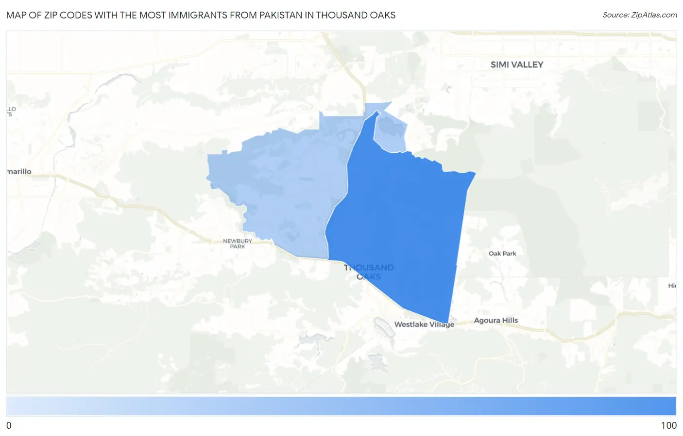 Zip Codes with the Most Immigrants from Pakistan in Thousand Oaks Map