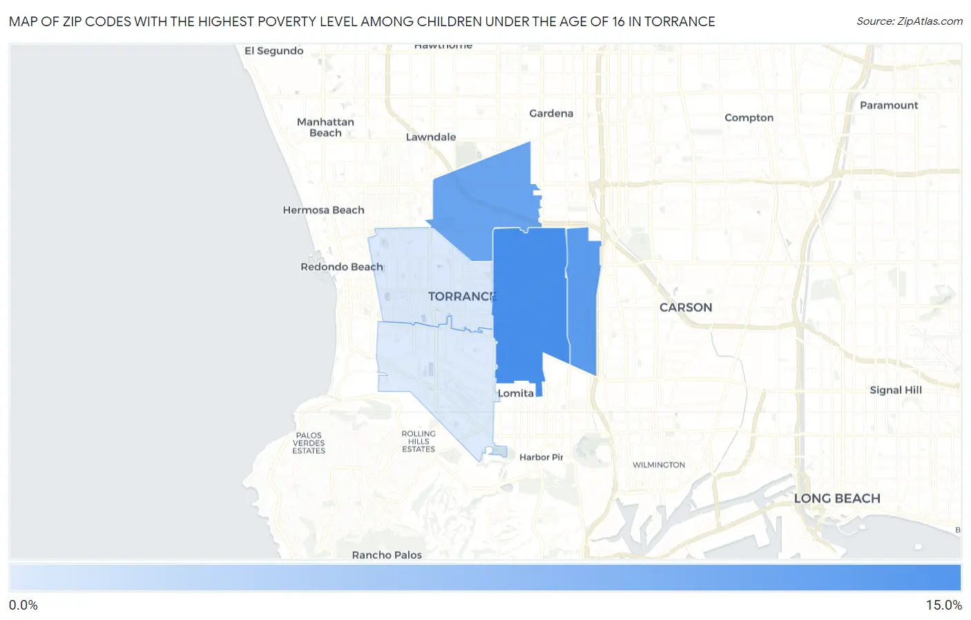 Zip Codes with the Highest Poverty Level Among Children Under the Age of 16 in Torrance Map