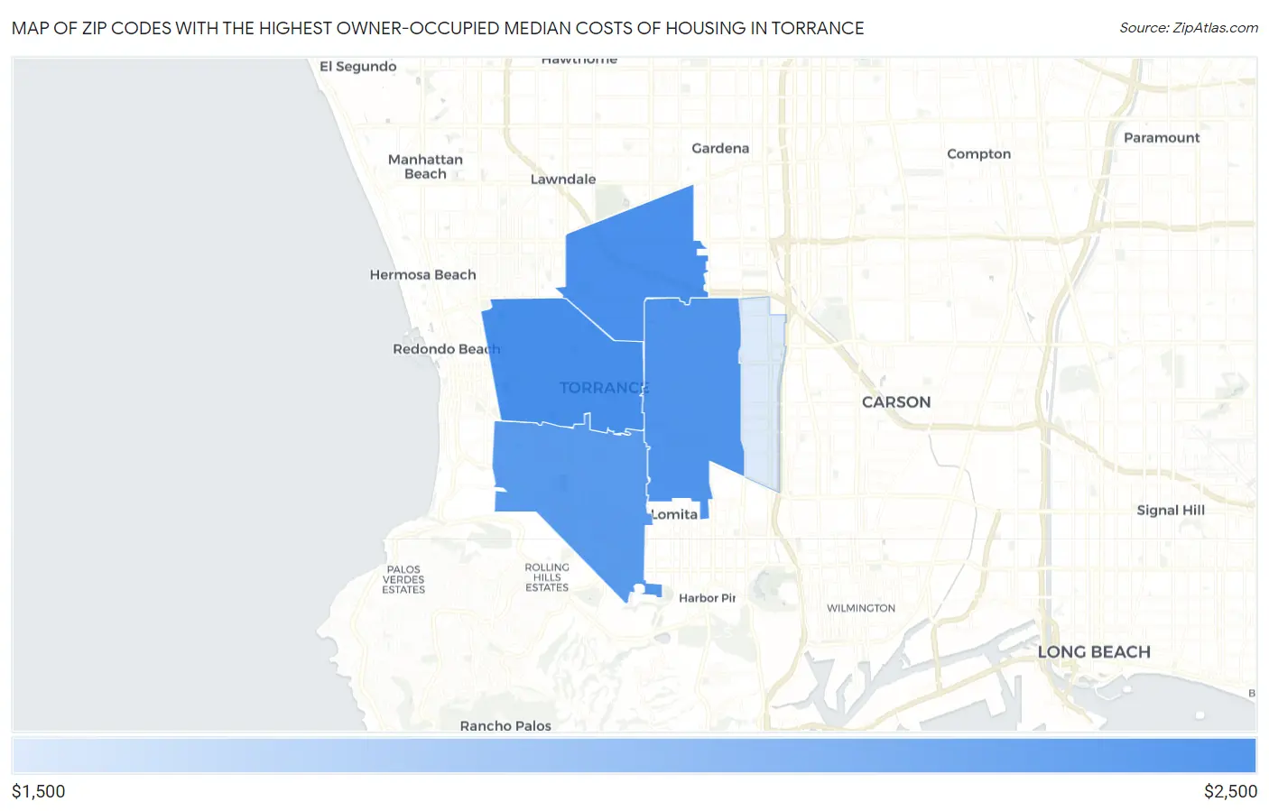 Zip Codes with the Highest Owner-Occupied Median Costs of Housing in Torrance Map