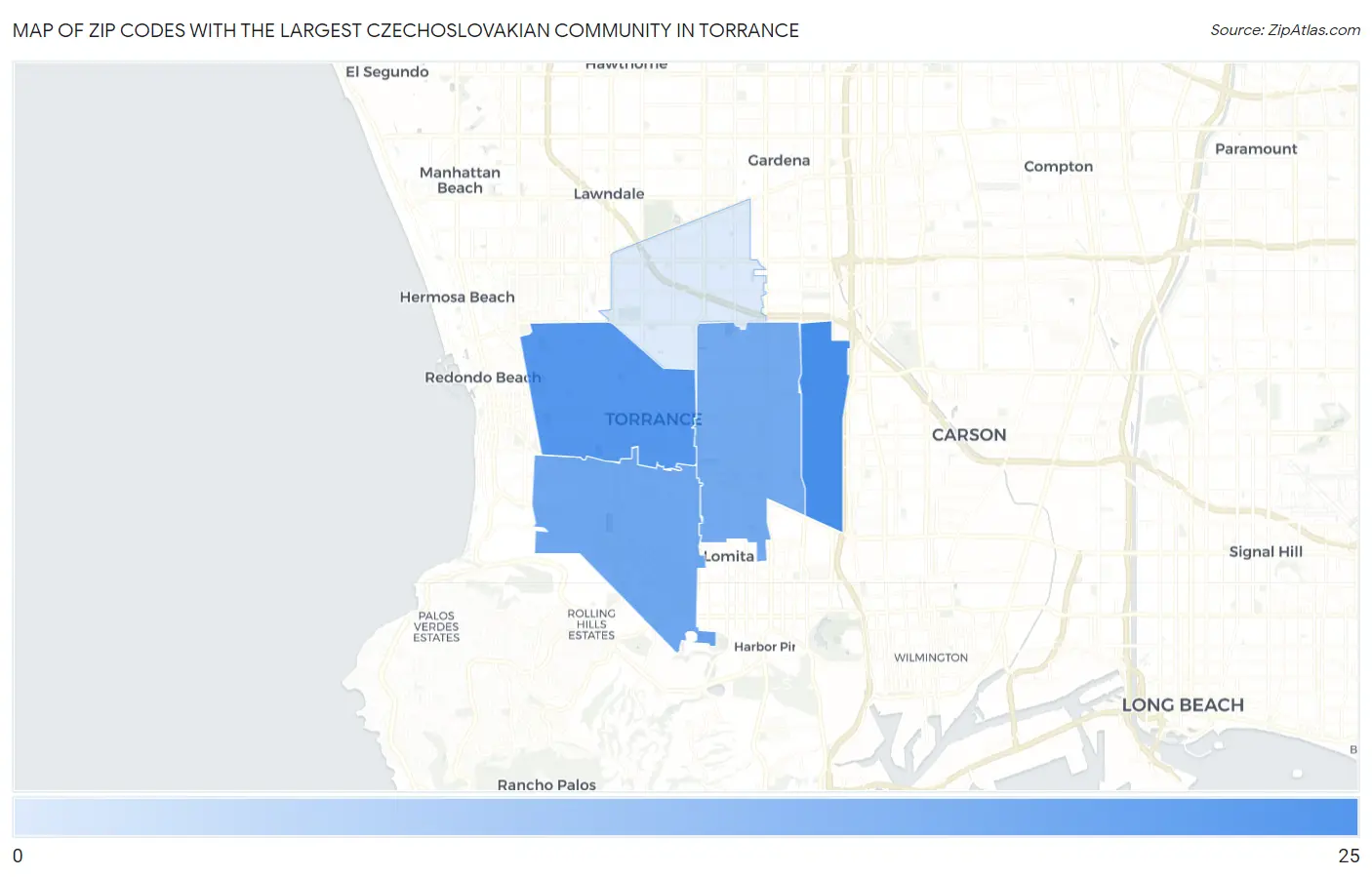 Zip Codes with the Largest Czechoslovakian Community in Torrance Map