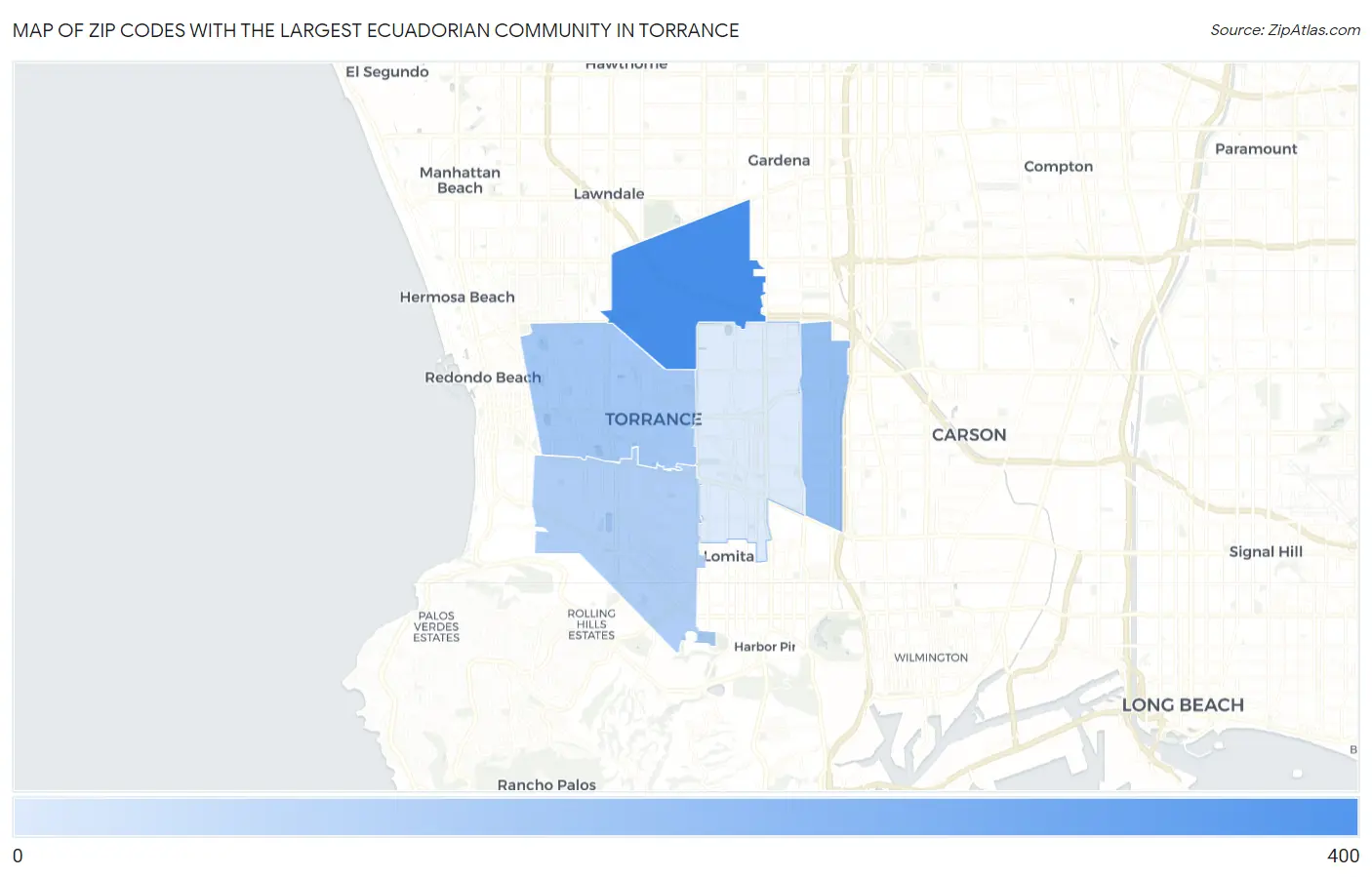 Zip Codes with the Largest Ecuadorian Community in Torrance Map