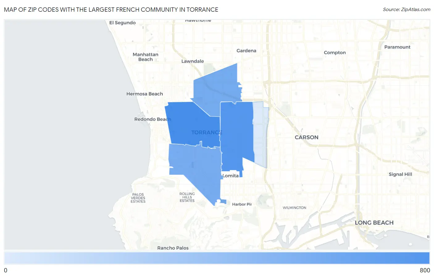 Zip Codes with the Largest French Community in Torrance Map