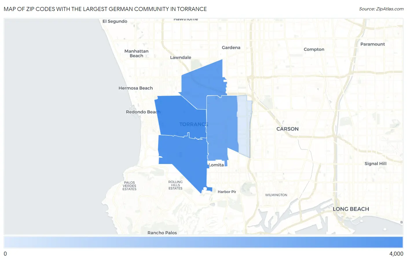 Zip Codes with the Largest German Community in Torrance Map