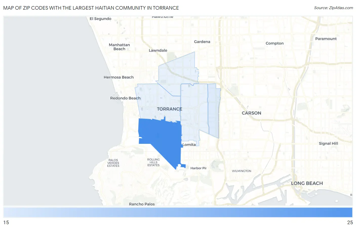 Zip Codes with the Largest Haitian Community in Torrance Map