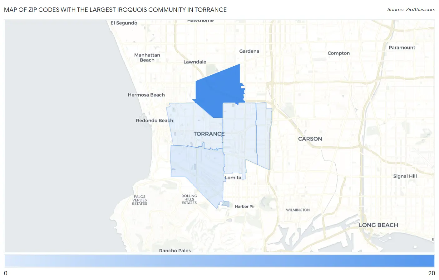 Zip Codes with the Largest Iroquois Community in Torrance Map