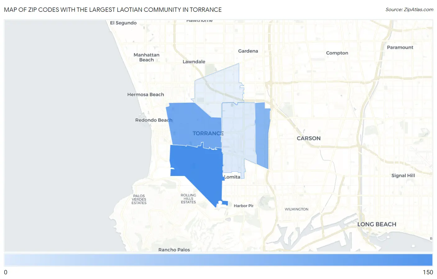 Zip Codes with the Largest Laotian Community in Torrance Map