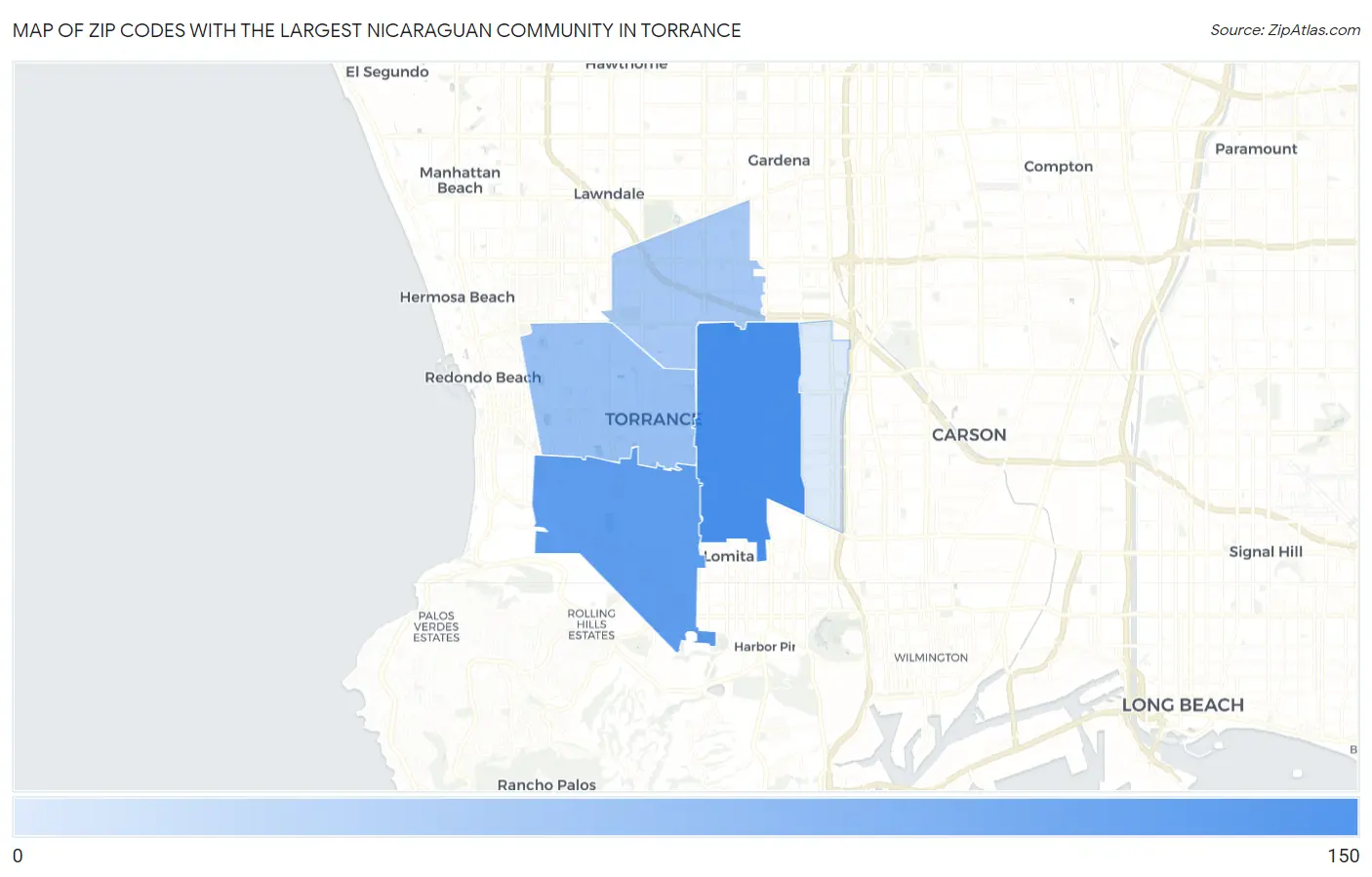 Zip Codes with the Largest Nicaraguan Community in Torrance Map