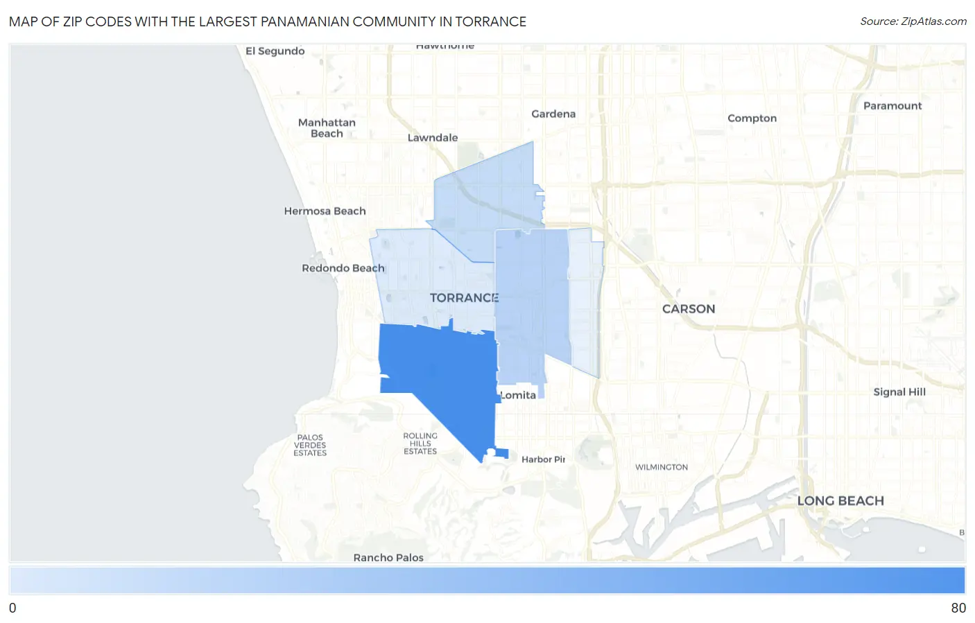 Zip Codes with the Largest Panamanian Community in Torrance Map