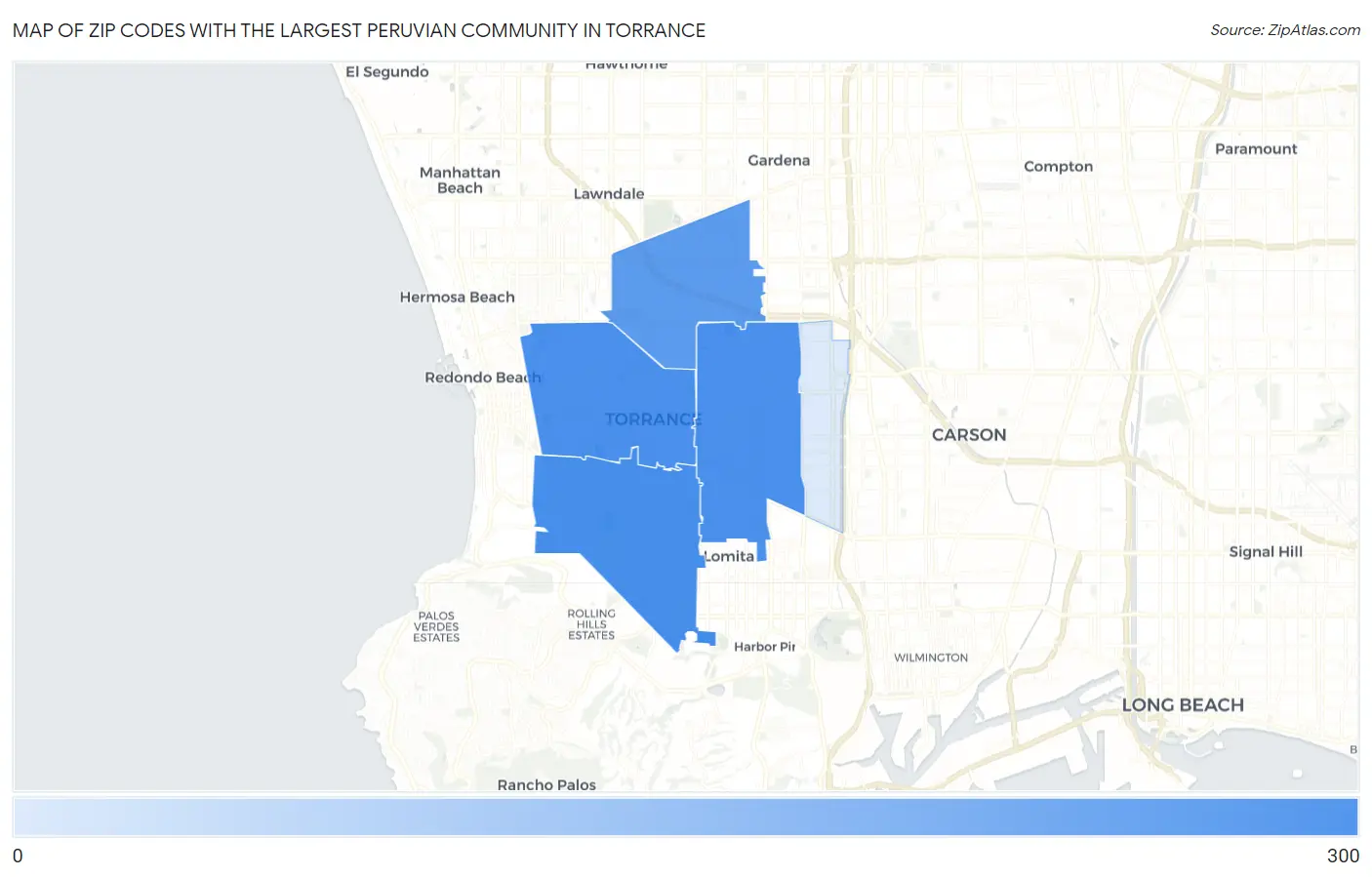 Zip Codes with the Largest Peruvian Community in Torrance Map