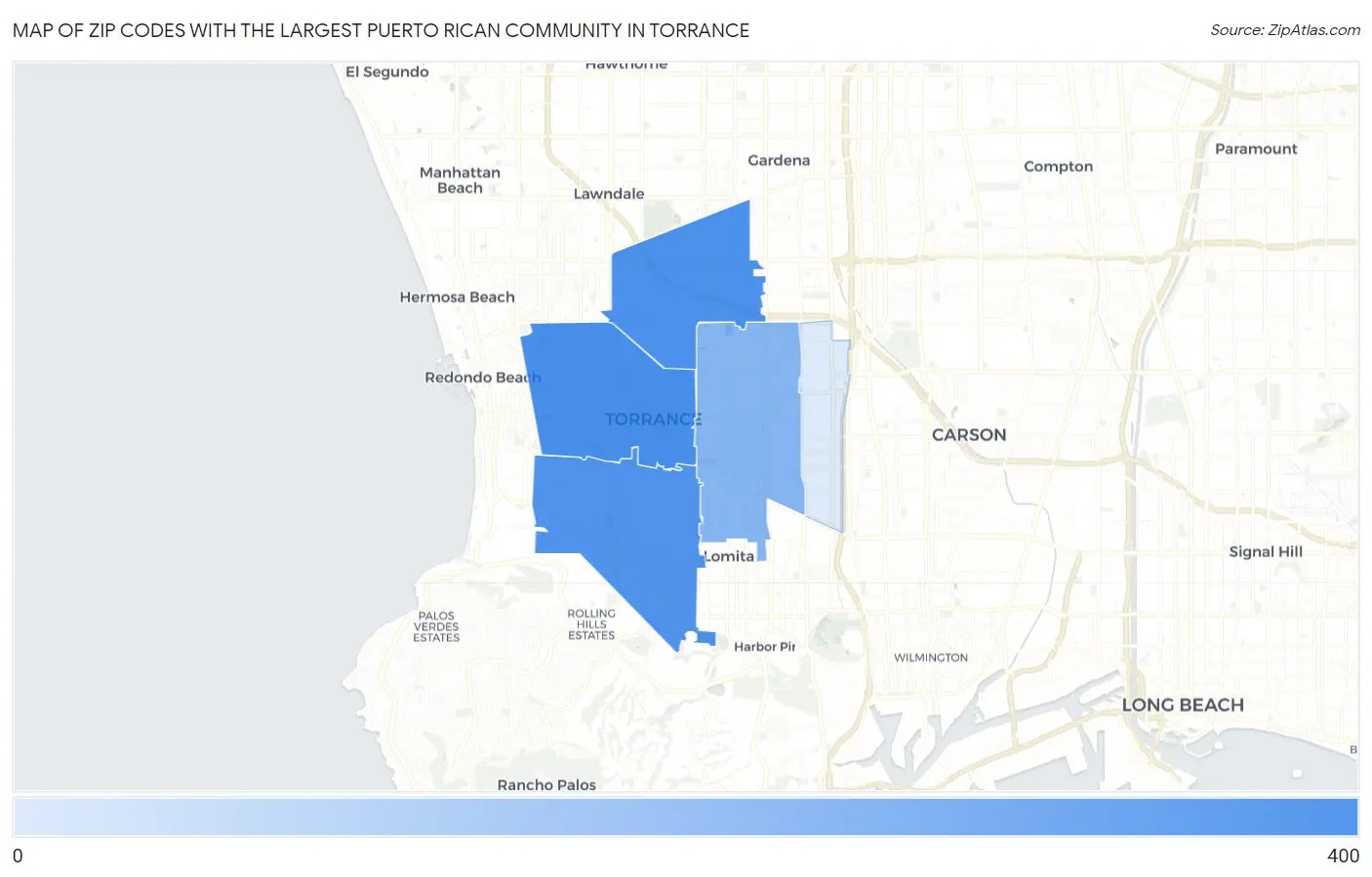Zip Codes with the Largest Puerto Rican Community in Torrance Map