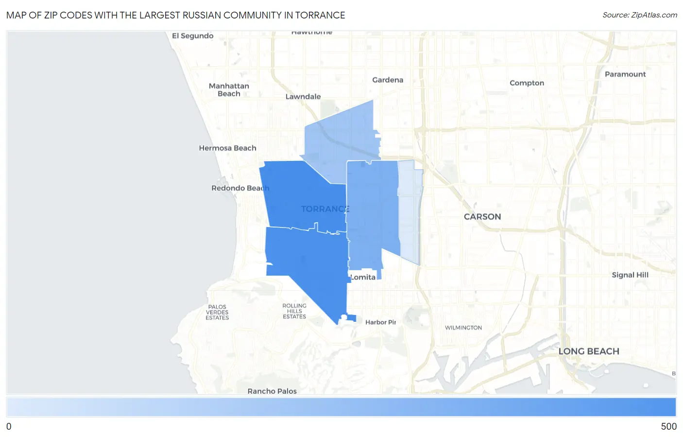 Zip Codes with the Largest Russian Community in Torrance Map