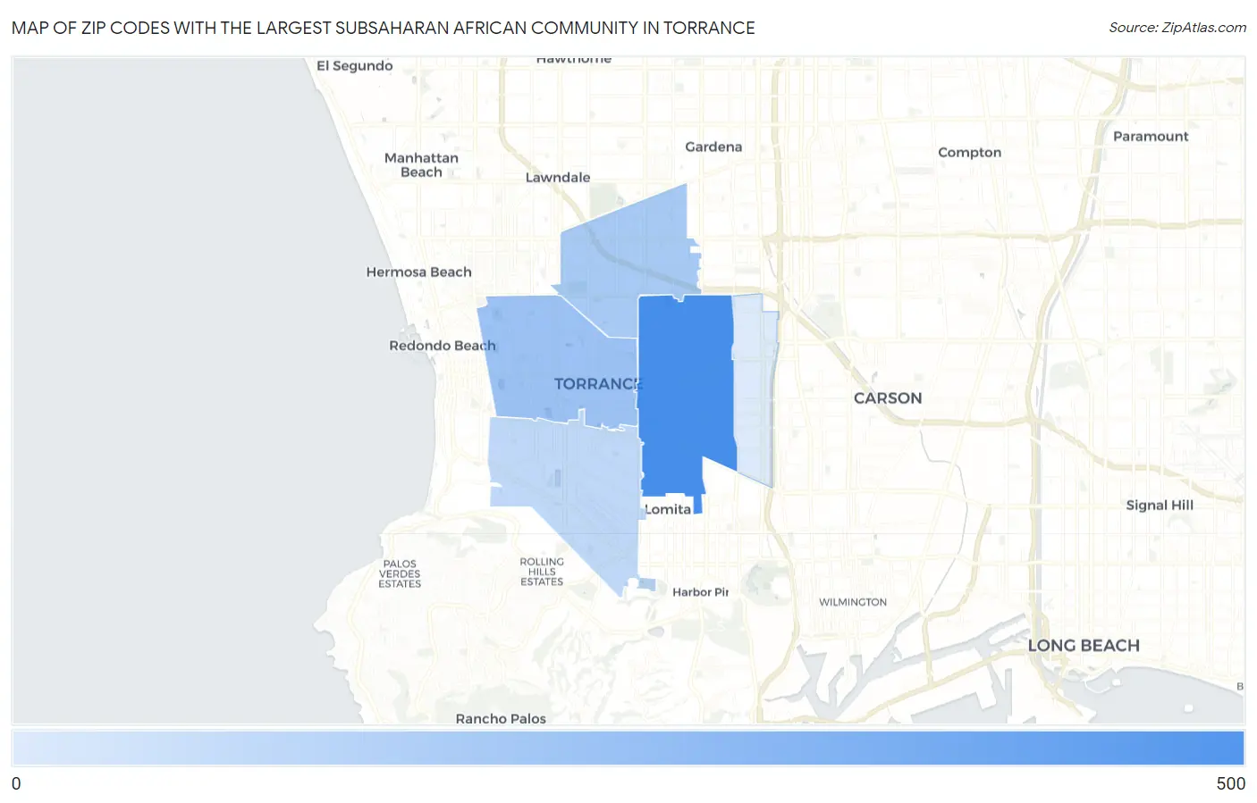Zip Codes with the Largest Subsaharan African Community in Torrance Map