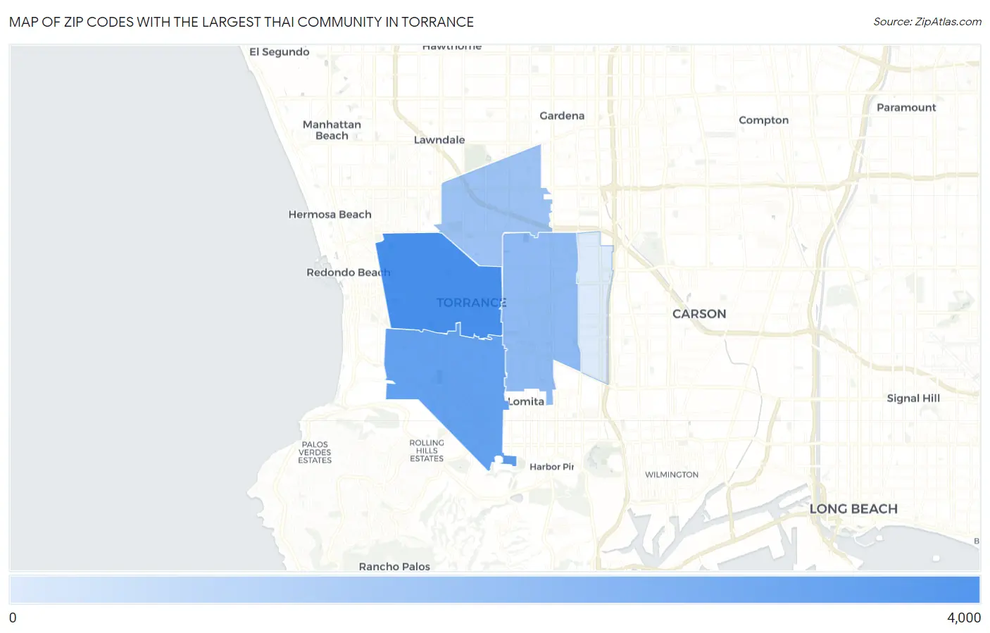 Zip Codes with the Largest Thai Community in Torrance Map