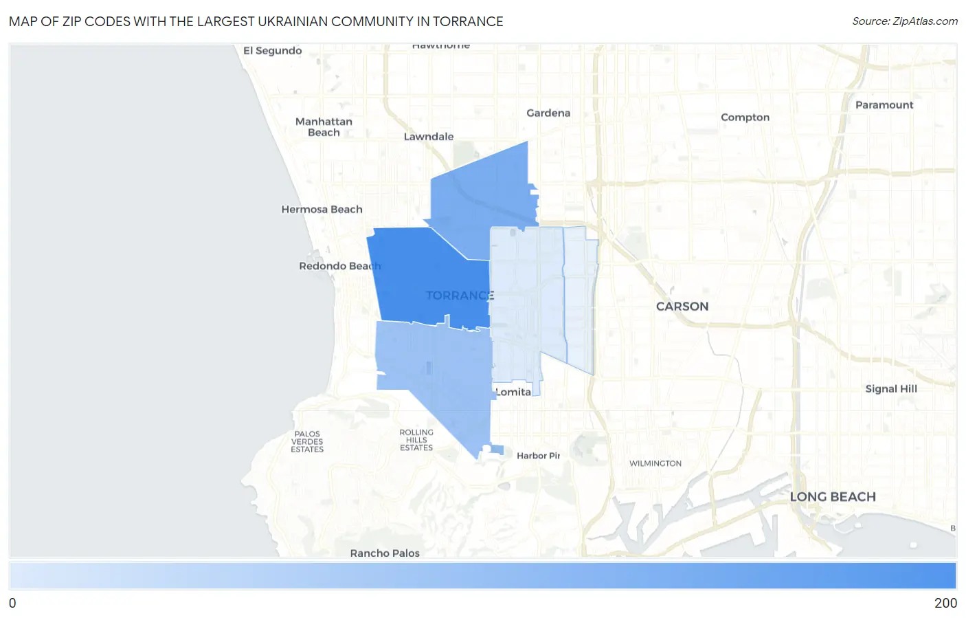 Zip Codes with the Largest Ukrainian Community in Torrance Map