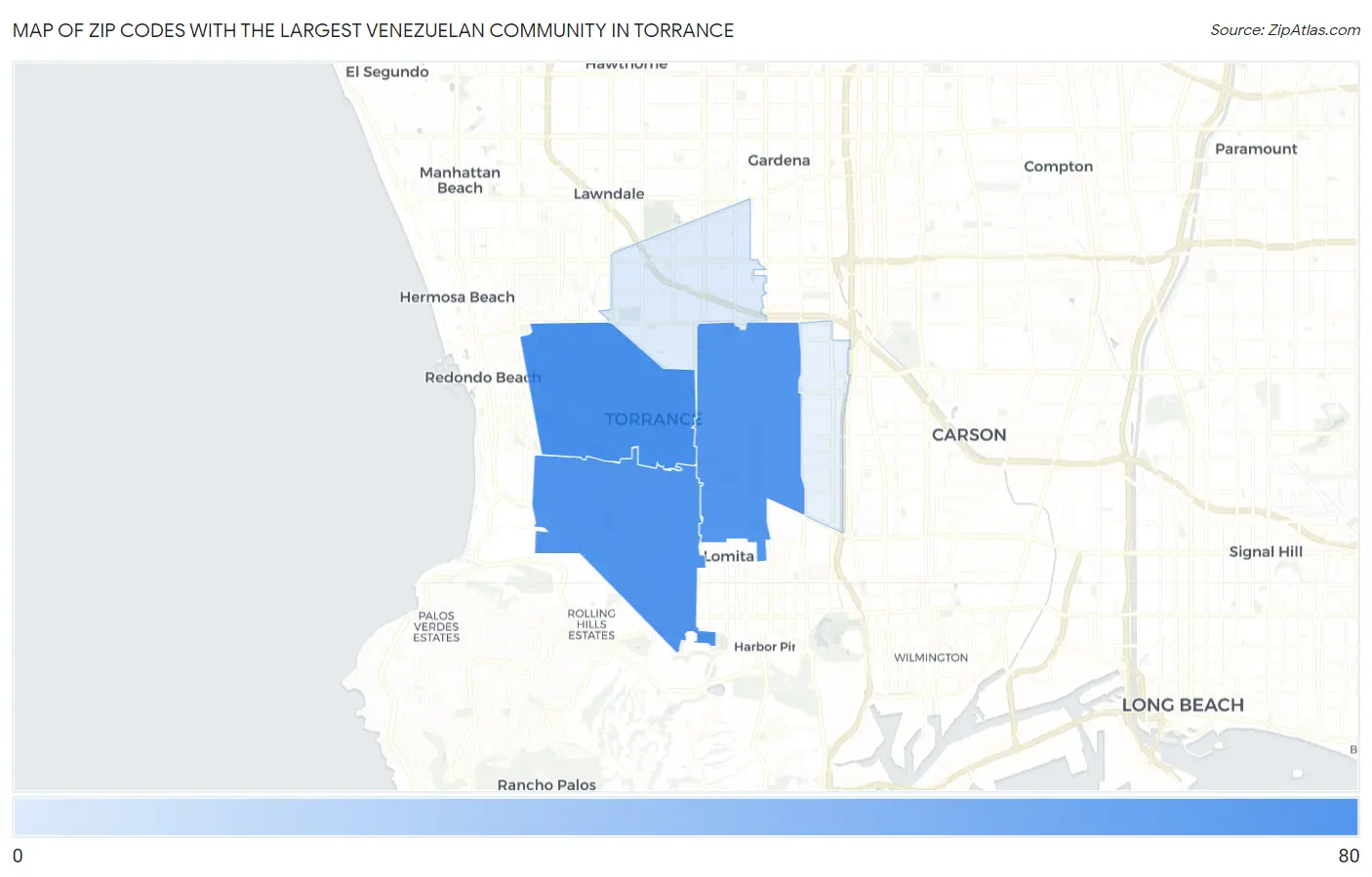 Zip Codes with the Largest Venezuelan Community in Torrance Map