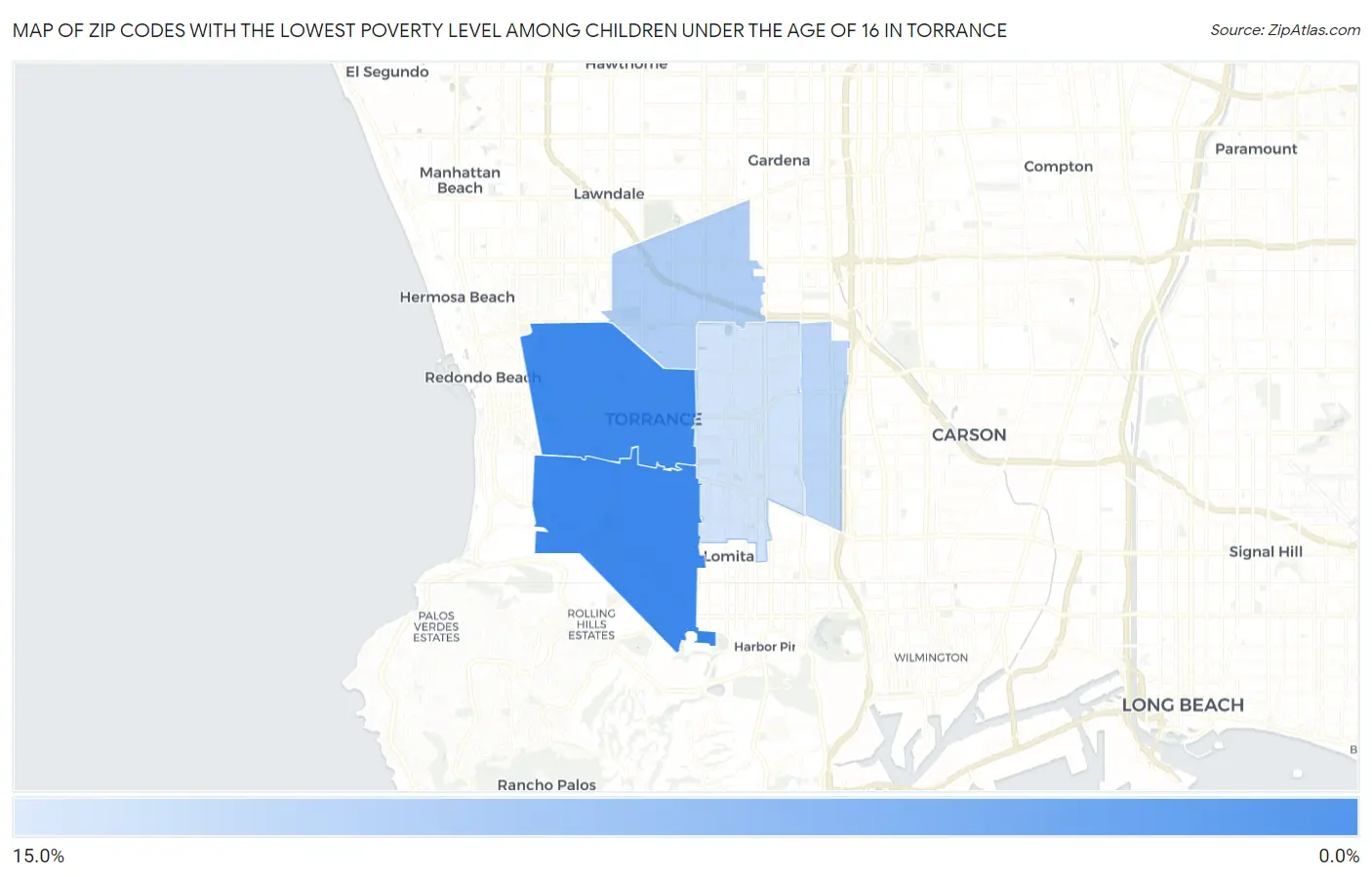 Zip Codes with the Lowest Poverty Level Among Children Under the Age of 16 in Torrance Map