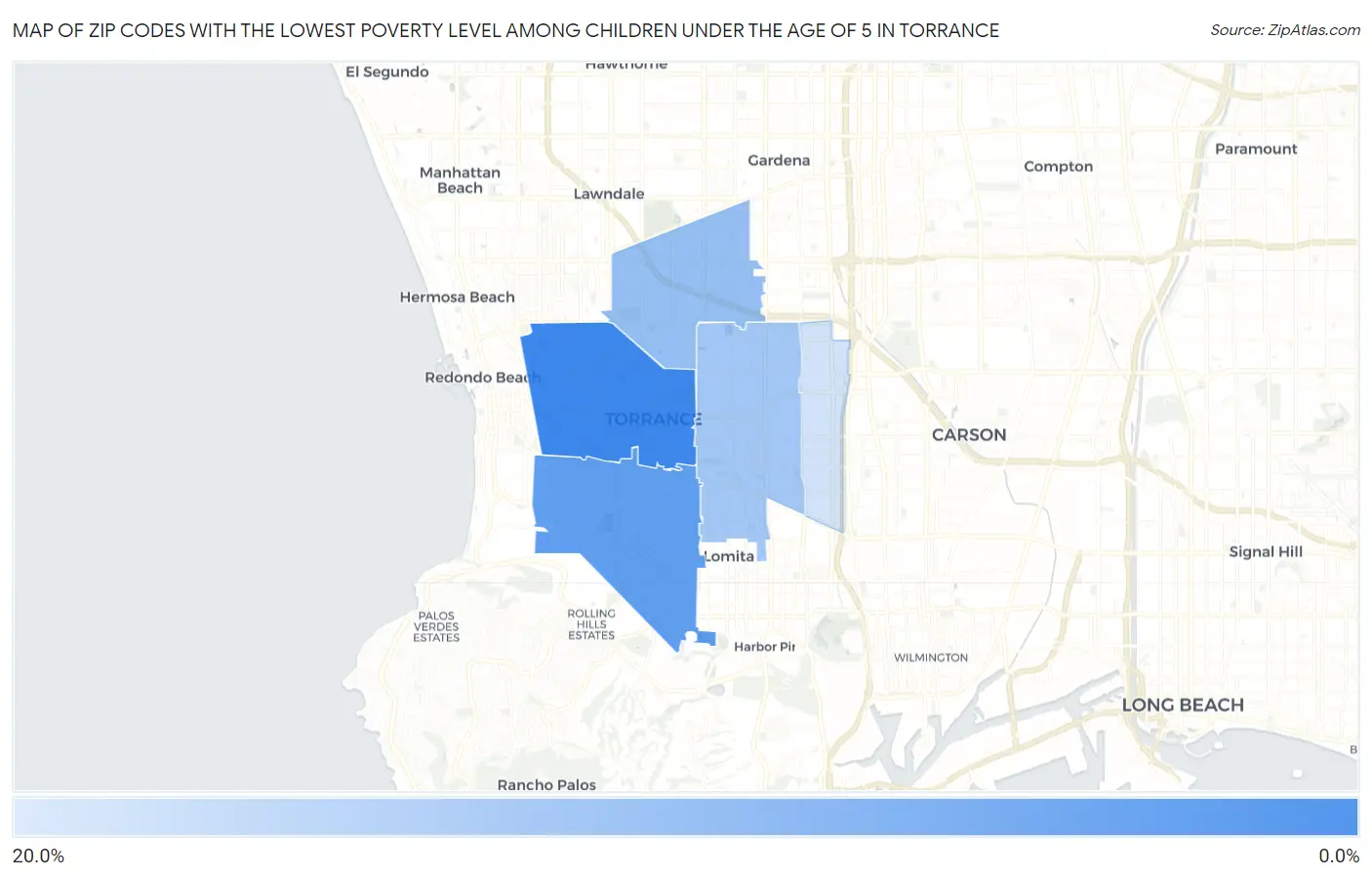 Zip Codes with the Lowest Poverty Level Among Children Under the Age of 5 in Torrance Map