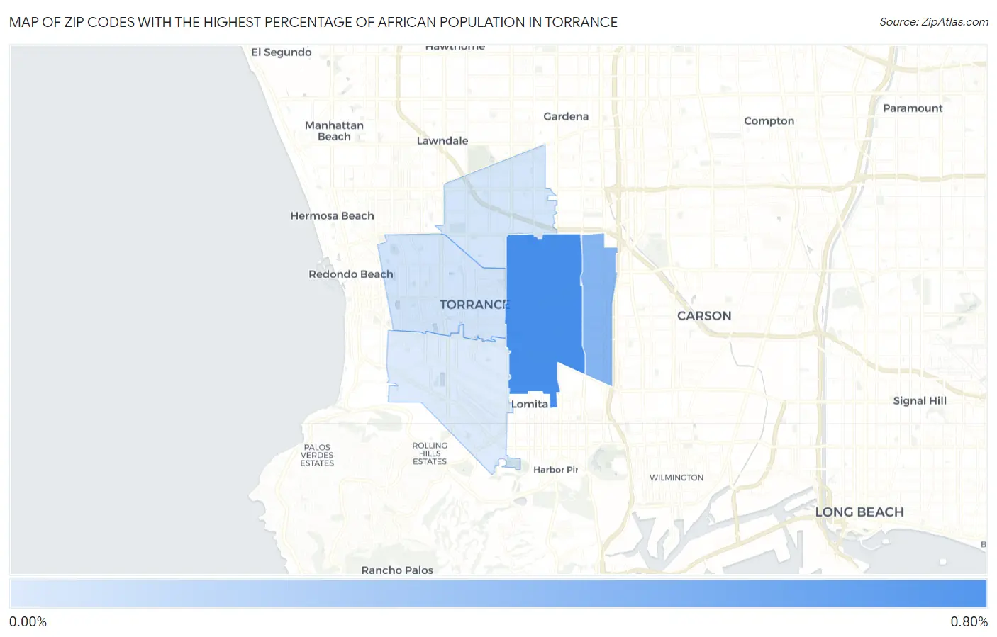 Zip Codes with the Highest Percentage of African Population in Torrance Map